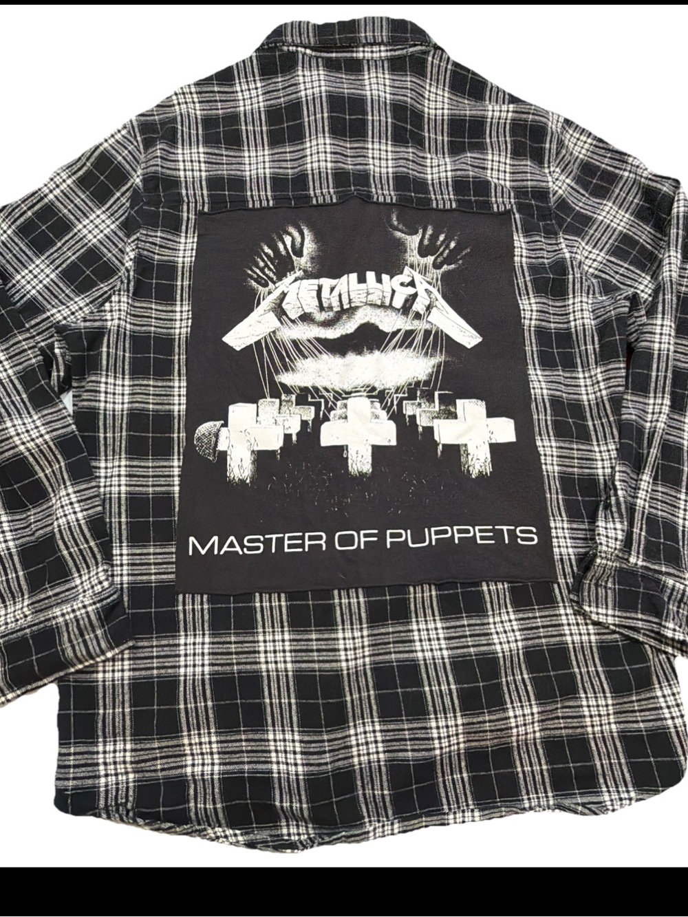 METALLICA Master Of Puppets Black White Plaid FLANNEL Button Up SHIRT, Men’s XL